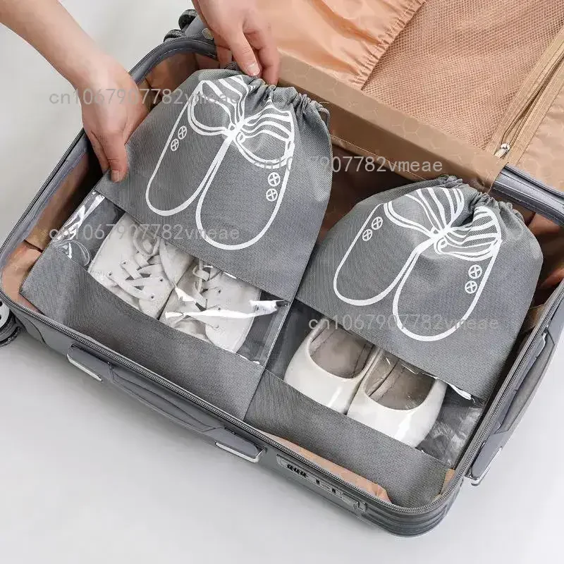 Reusable Non-woven Shoes Storage Organizer Bags Travel Portable Closet Bag Waterproof Pocket Clothing Tranparent Hanging Bag