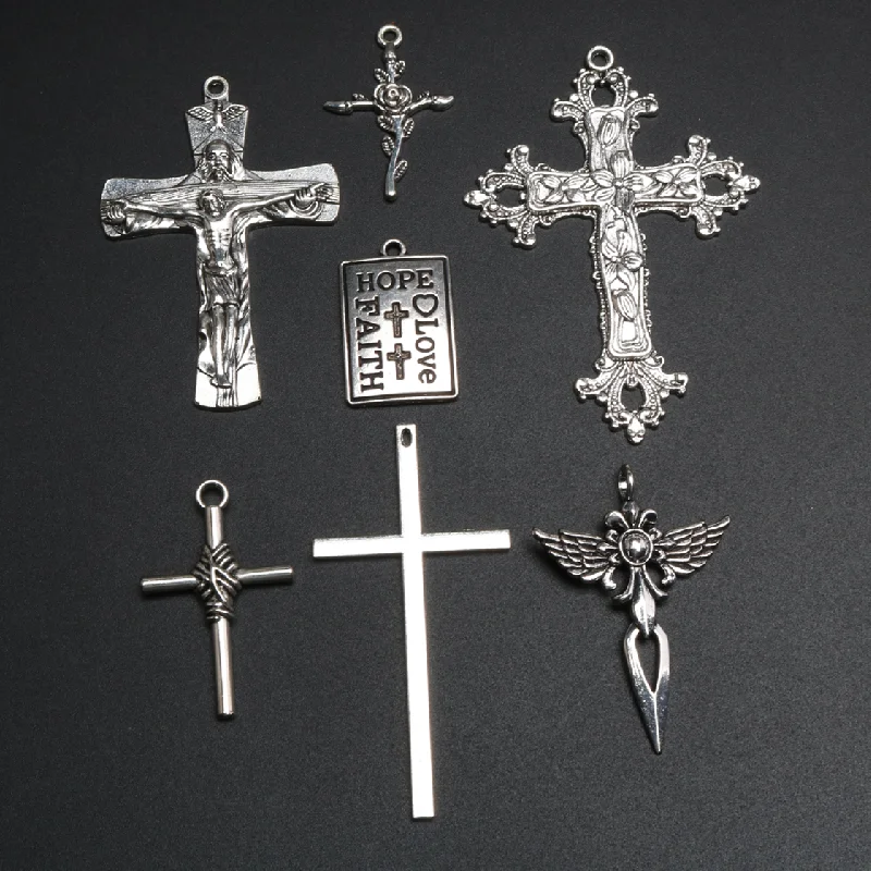 Retro Silver Plated Mixed Hope Love Faith Glamour Cross Pendant DIY Charms For Jewelry Crafts Making P850