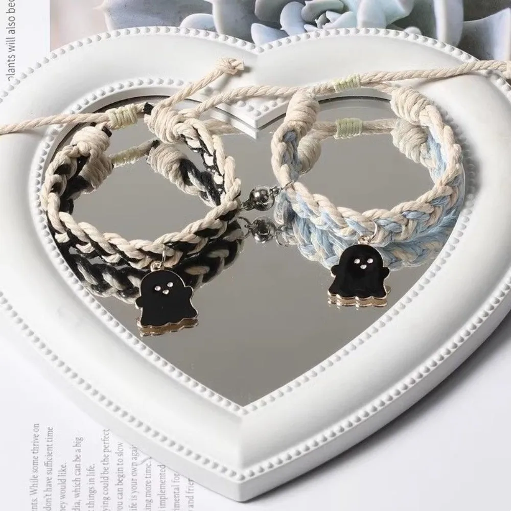 Halloween Cartoon Ghost Magnetic Rope Bracelet Braided Rope Magnet String Magnetic Bracelet Multicolor Black White Ghost