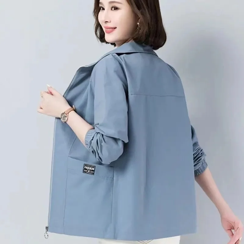 

With Lining New Trench Coat Spring Autumn 2024 Women's Short Jacket Middle-Aged Ladies Windbreaker Mother's Casual Outwear Tops