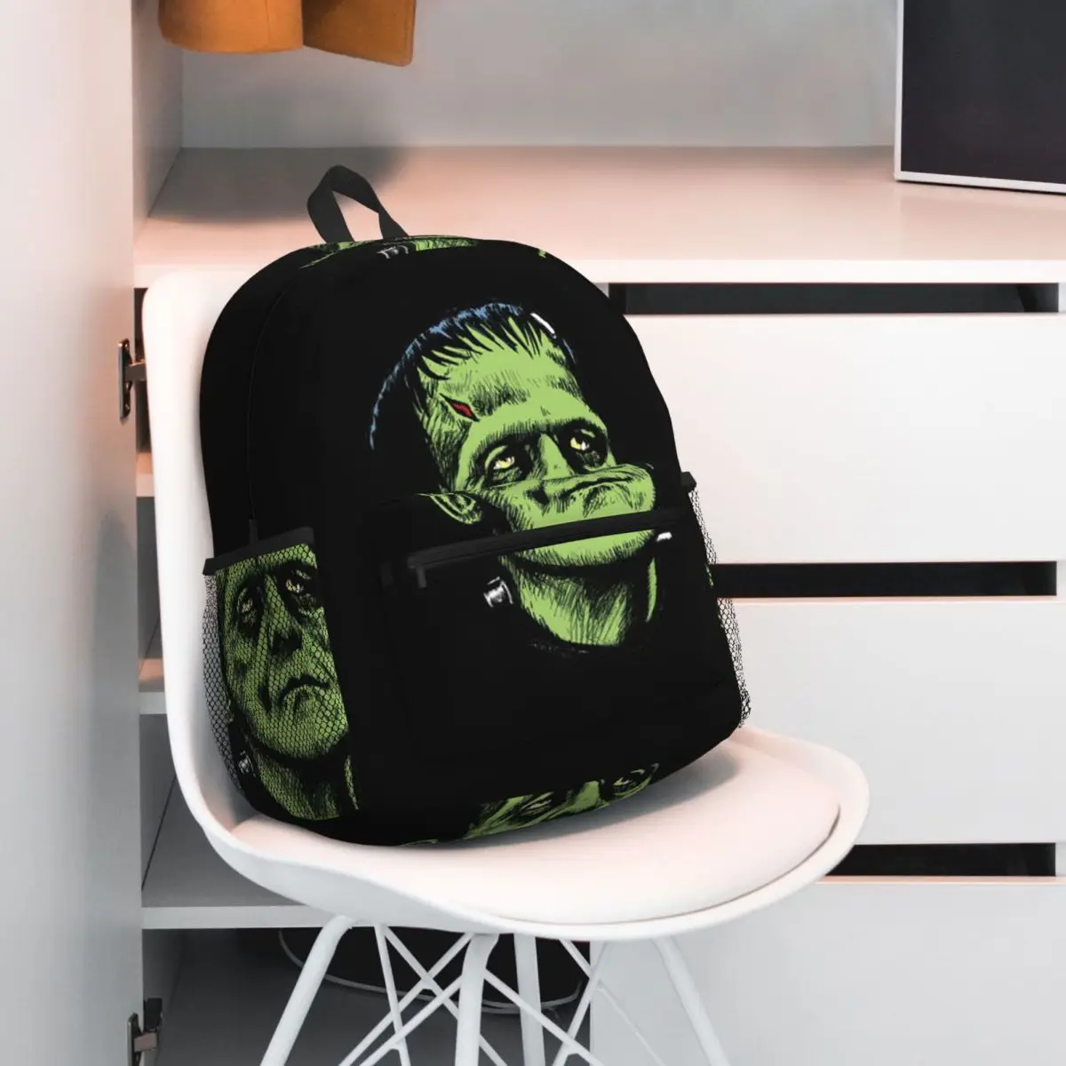 

Frankenstein Green Monster Print Backpack Student BookBag Kids School Bag Laptop Shoulder Bags for Men Women