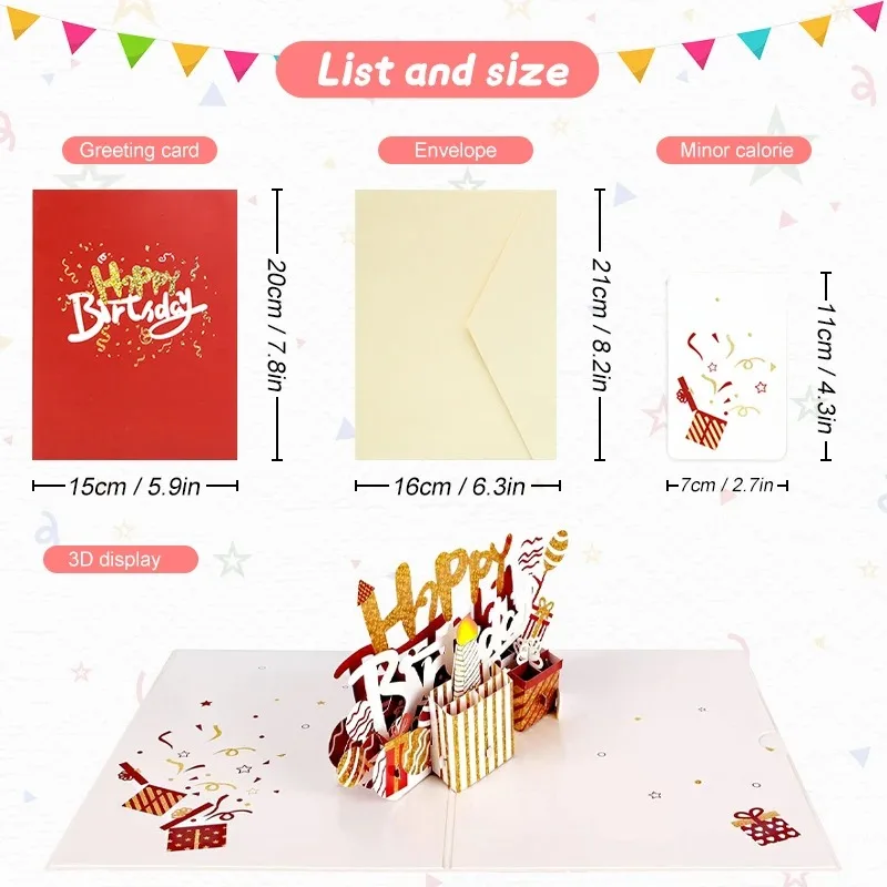 Creative Happy Birthday Greeting Card for Husband Kid Wife, Light & Music, 3D Birthday Cake, Pop-Up Blowing Candle Birthday Card