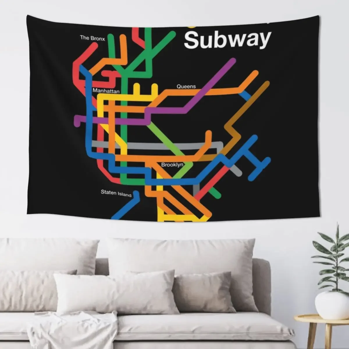 NYC Subway diagram, black background Tapestry For Bedroom Cute Decor Decoration Bedroom Tapestry