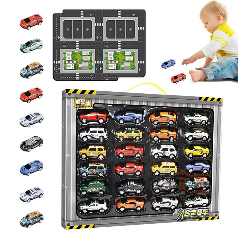 

Pull Back Racing Cars 24pcs Vehicles Toy Treasure Box Toys Die Cast Car Toy Play Set With Carrying Case For Party Favors