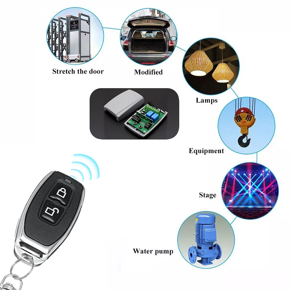 Universal 2 channel Gate Garage Door remote control receiver 433MHZ fixed code and Rolling Code Receiver Remote control switch