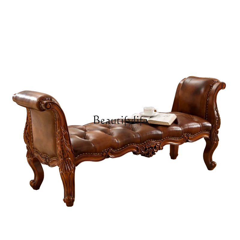 

Solid wood bedroom furniture American bench leather art bedside stool