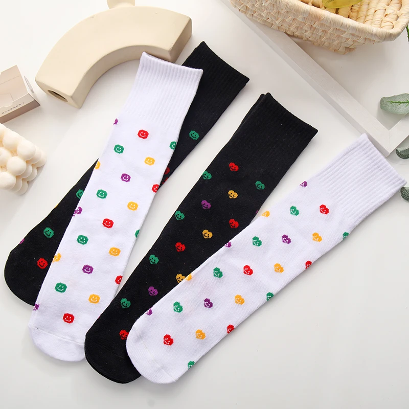 Spring Autumn infant baby Girls Cotton socks color Love Smile Fashion over keen high socks Kids Children embroidery Calf Socks