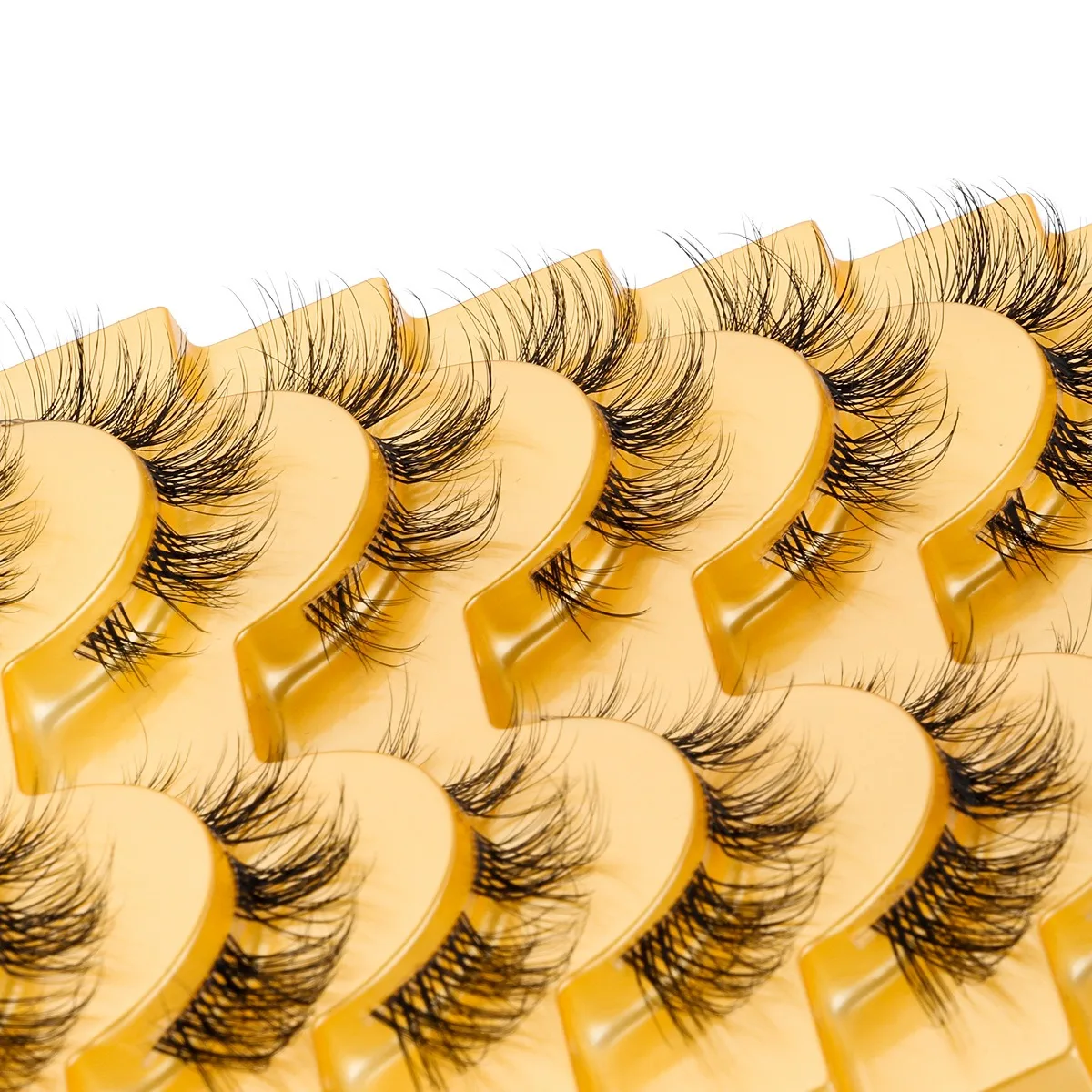 10 pairs of 3D thin lightweight fake eyelashes with natural simulation appearance, transparent stem, short anime fake eyelashes