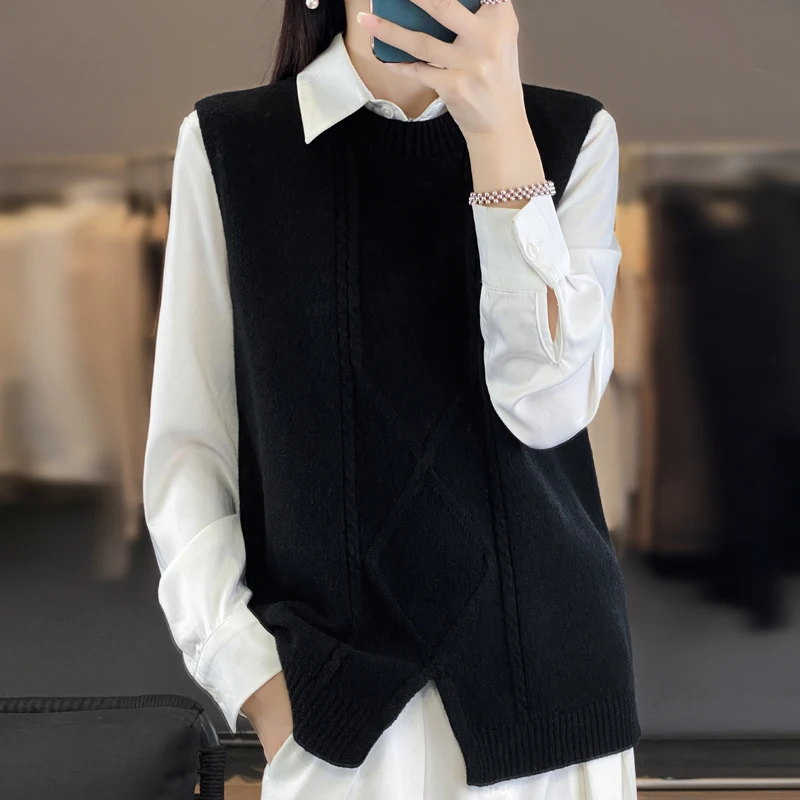 2024 Women\'s sweater vest cashmere vest V-neck sleeveless sweater vest women\'s cashmere jacket fashionable top