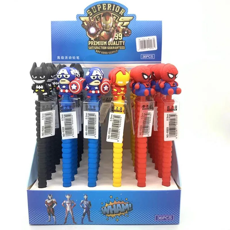 36pcs/lot Creative Marvel Hero Series Press Mechanical Pen Cute 0.5mm Pencil Promotional Gift Office School Supplies