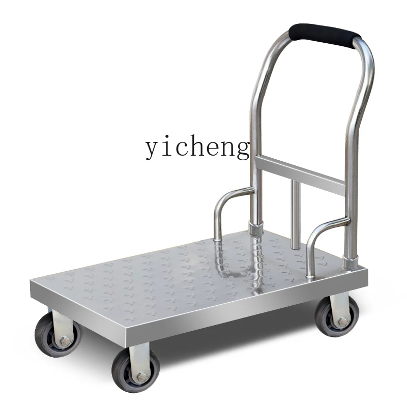 ZK Steel Plate Flat Truck Folding Trolley Pull Warehouse Hand Pull Push Truck