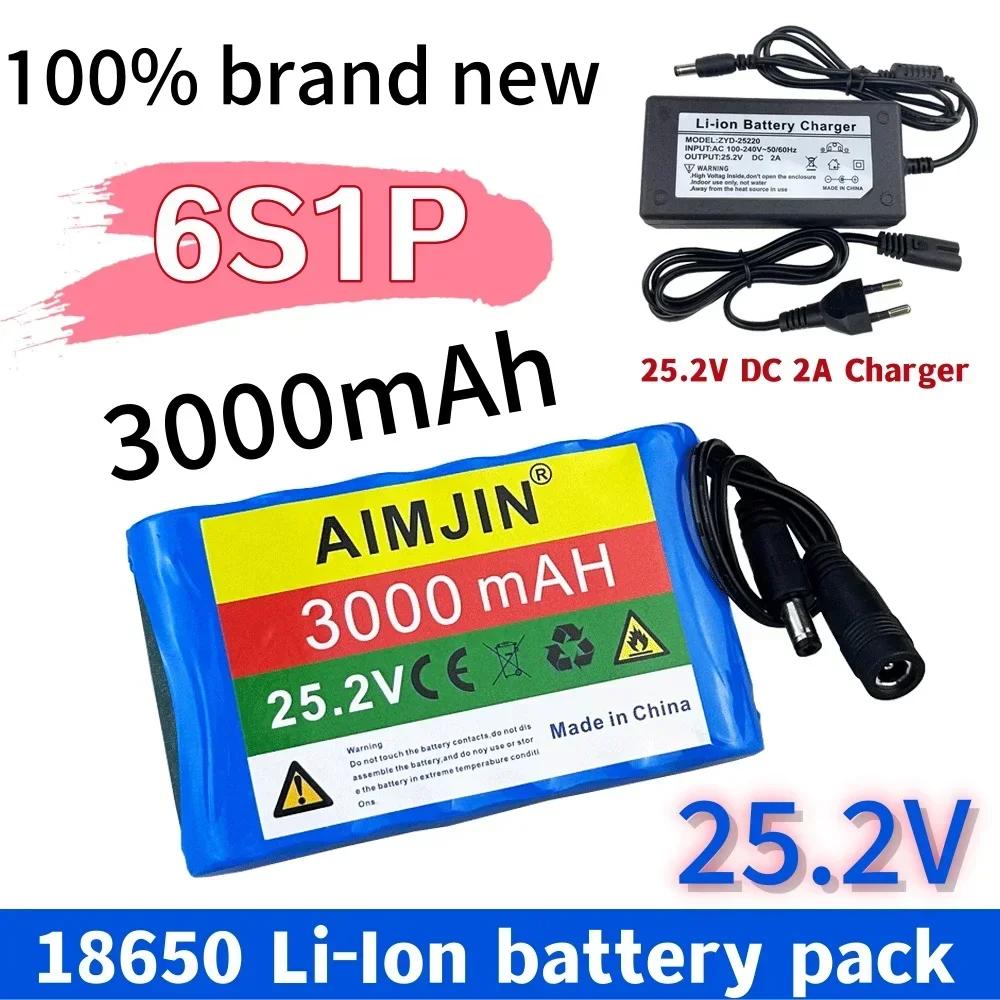 25.2v 3Ah 6s1p 18650 rechargeable lithium battery pack, suitable for electric scooter bicycle battery with bms+charger