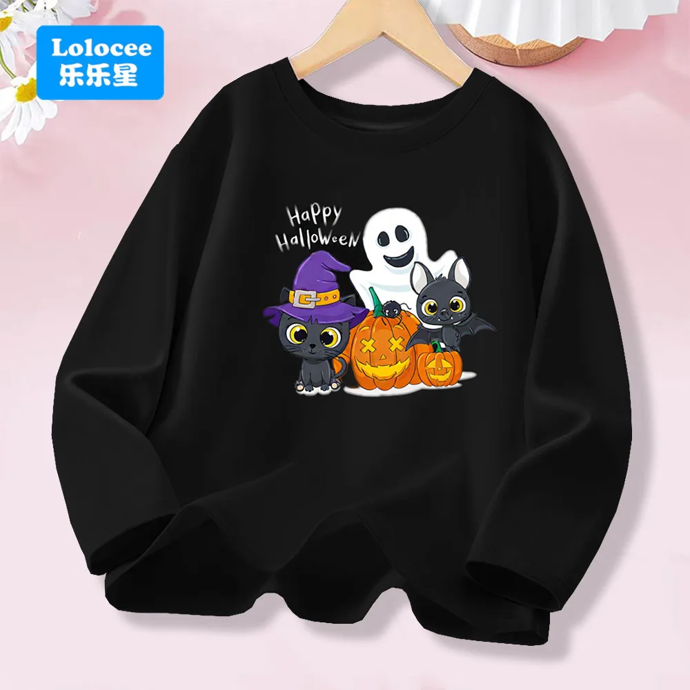 سعيد هالوين طويلة الأكمام تي شيرت للجنسين الاطفال هالوين القرع شبح طباعة تي شيرت صبي فتاة هدايا الهالوين