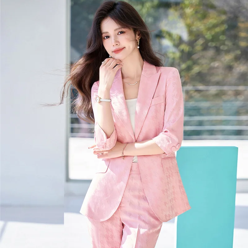 New High-Grade Business Suit Women's Fashion Temperament Goddess Style Three-Quarter Sleeve Small Suit Jacket Spring