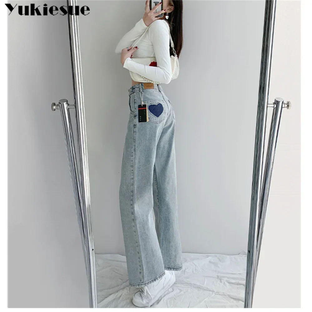 2022 New Wide Leg Jeans Women Love  patch Vintage Harajuku Loose Casual Denim Pants Spring Street High Waist Woman Trousers