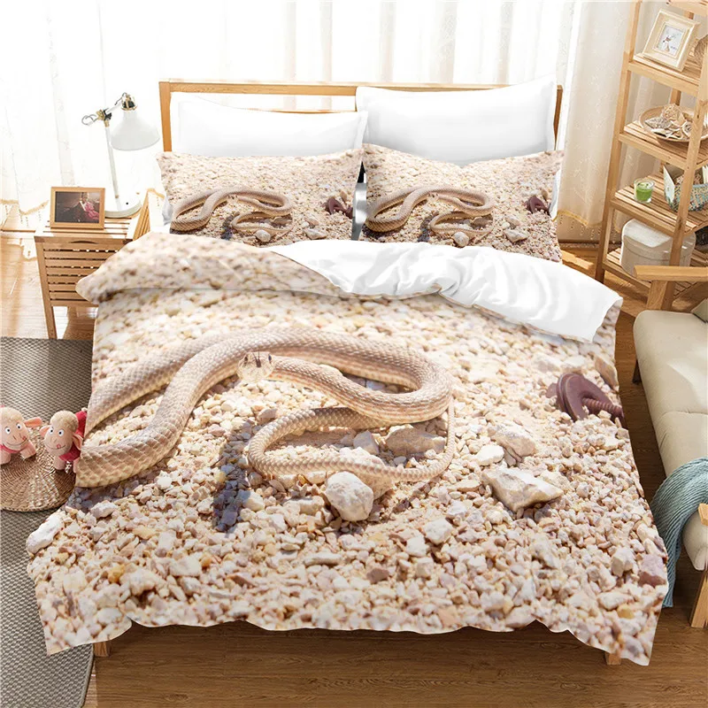 Snake Duvet Cover 3D Reptile Print Bedding Set Queen Size For Kids Adults Living Room Decor Green Snake Cobra Comforter Cover