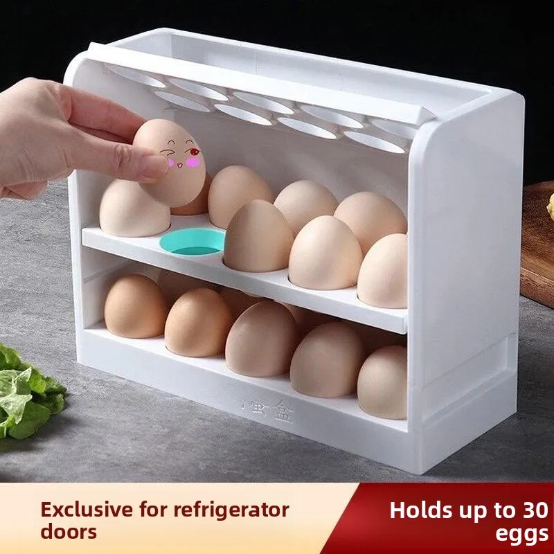 

Kitchen Egg Storage Box Rotatable Flip Cover Large Capaci Plastic Egg Drop-proof Ra for Frie Side Door Home Use