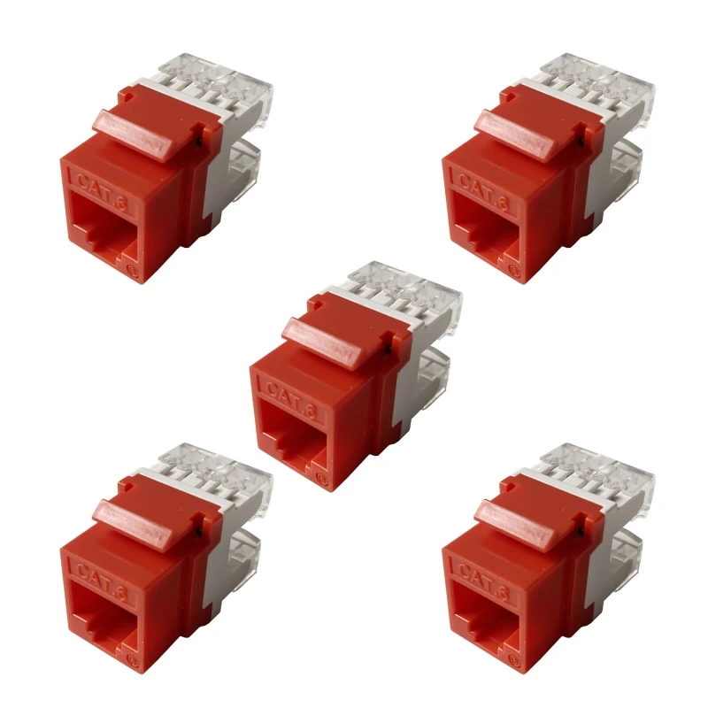 5 Pieces Cat6 RJ45 Keystone Jacks Slim Profile, Ethernet Wall Jack Punch Down, Cat5e Keystone Module Connector P9JB