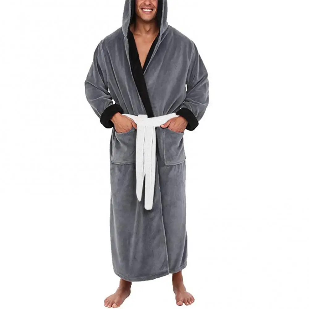 

Mens Bathrobe Man Winter Warm Casual Flannel Robe Sleepwear Long Sleeve Plush Shawl Male Bath Robe Lounge Nightgown Home Clothes