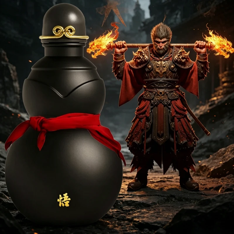 

900mlBlack Myth: Wukong Gourd Water Bottle, Golden PC Reusable Calabash Drinking Cup, Heat-Resistant Creative Gourd Shaped Kettl
