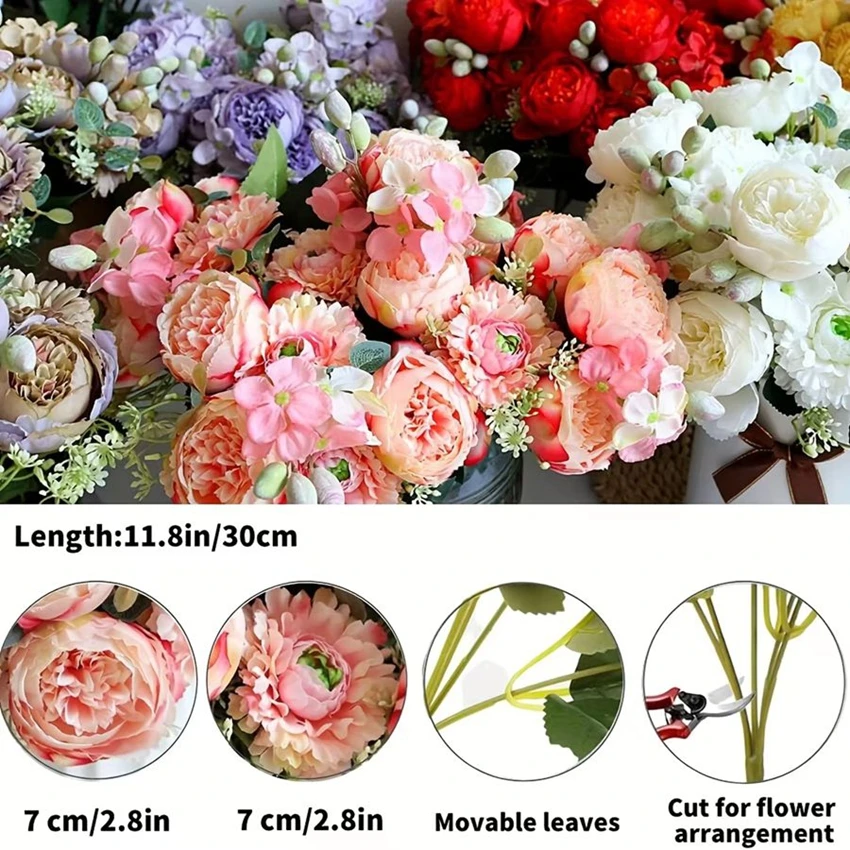 Artificial Flowers Venus Rose Bouquet Silk Rose Vase Home Decor Garden Wedding Decorative Fake Plants Festival Wreath Material