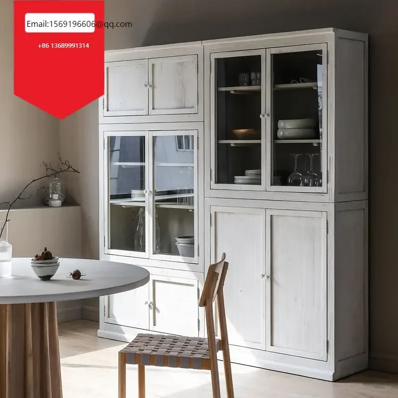

Nordic dining side cabinet quiet wind French rural solid wood used combination floor bookcase