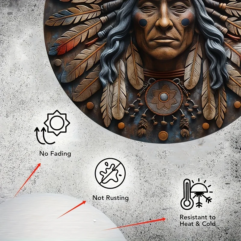 8x8 Inch Aluminum Native American Mask Hanging Sign - UV Printed Outdoor Metal Wall Art with Higher Bending Resistance for Door