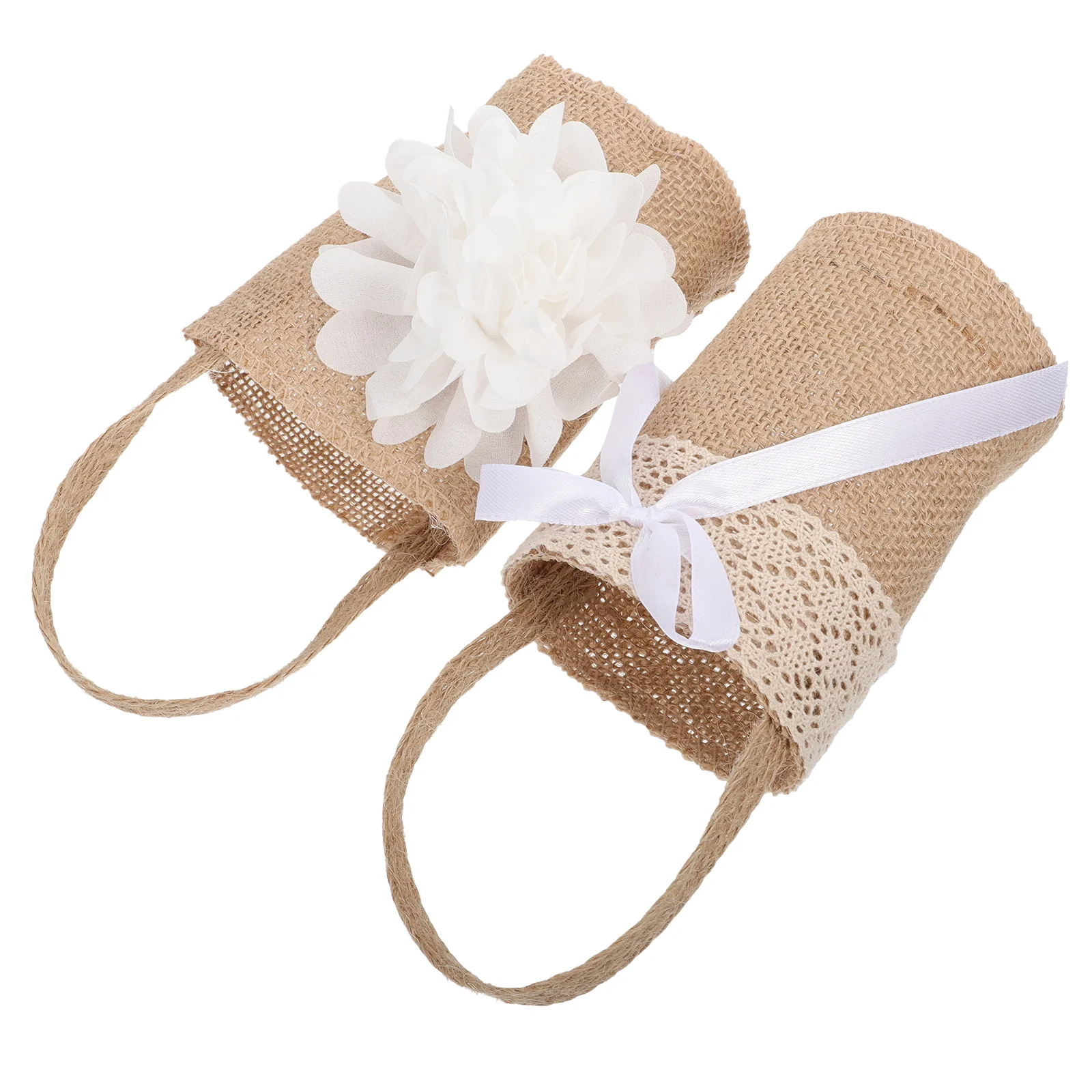 

2Pcs Wedding Flower Girl Basket Ivory Satin Bow Decorated Basket for Ceremony Keepsake Romantic Atmosphere Bridesmaid Gift