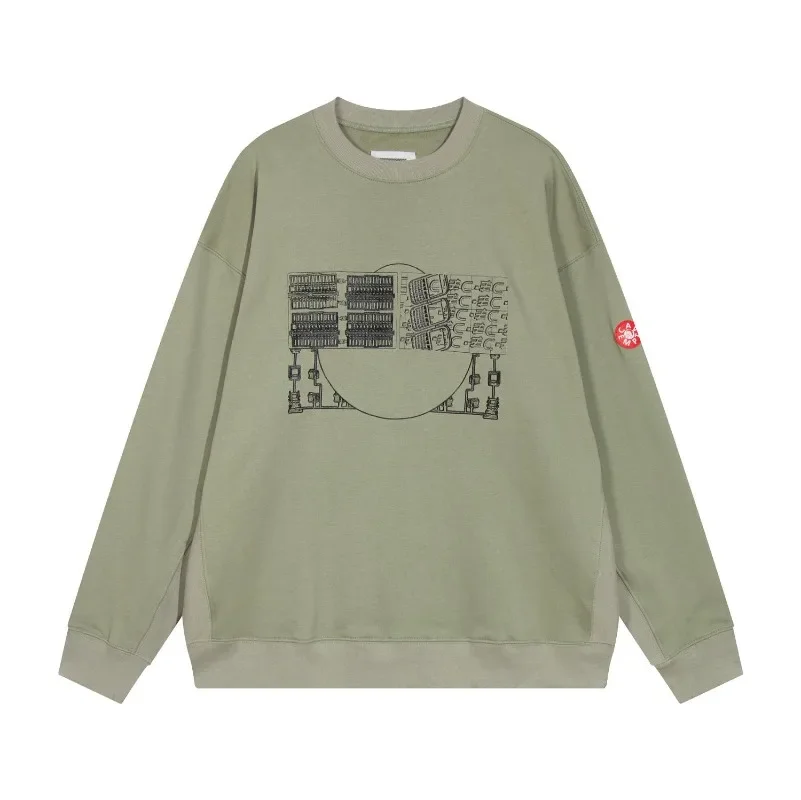 

New Fasion Embroidery Logo Grayish Green Batik CAVEMPT Vintage Hoodie Men Woman Heavy Fabric CAV EMPT Pullover