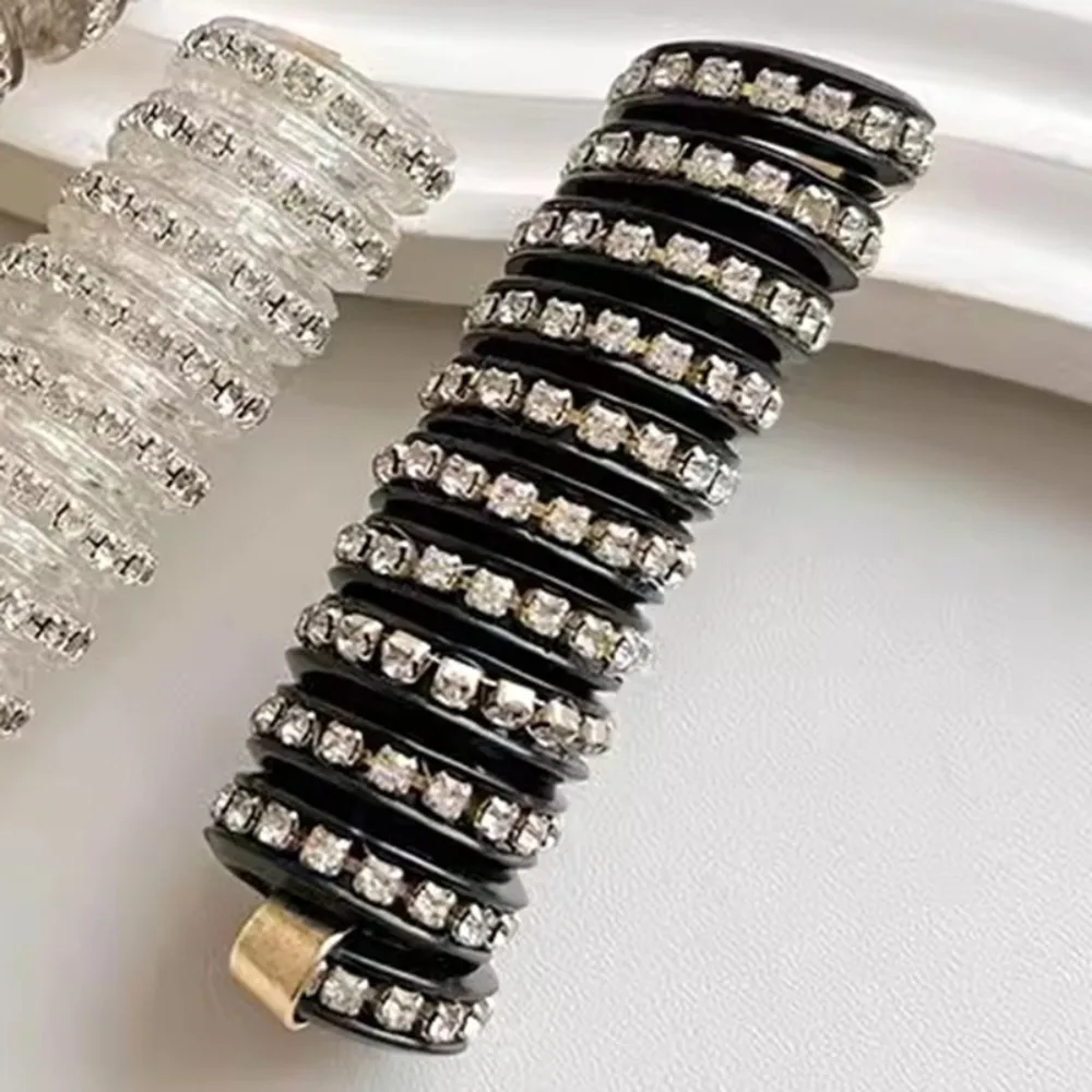 Strass linha de telefone laço de cabelo alta elástica espiral bobina bolha trança bandana elástica cabeça de borracha corda rabo de cavalo mulher