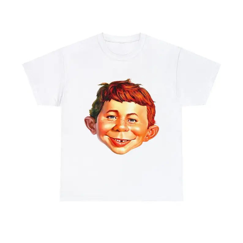 Mad Magazine's Alfred E Neuman Head Cotton T-shirt New Magazine Short Sleeve Shirt!