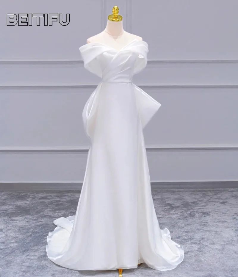 

Customized Organza Wedding Dress for Women Vintage Elegant V-neck Bow Swing Bride Wedding Engagement Mermaid Dresses Vestidos