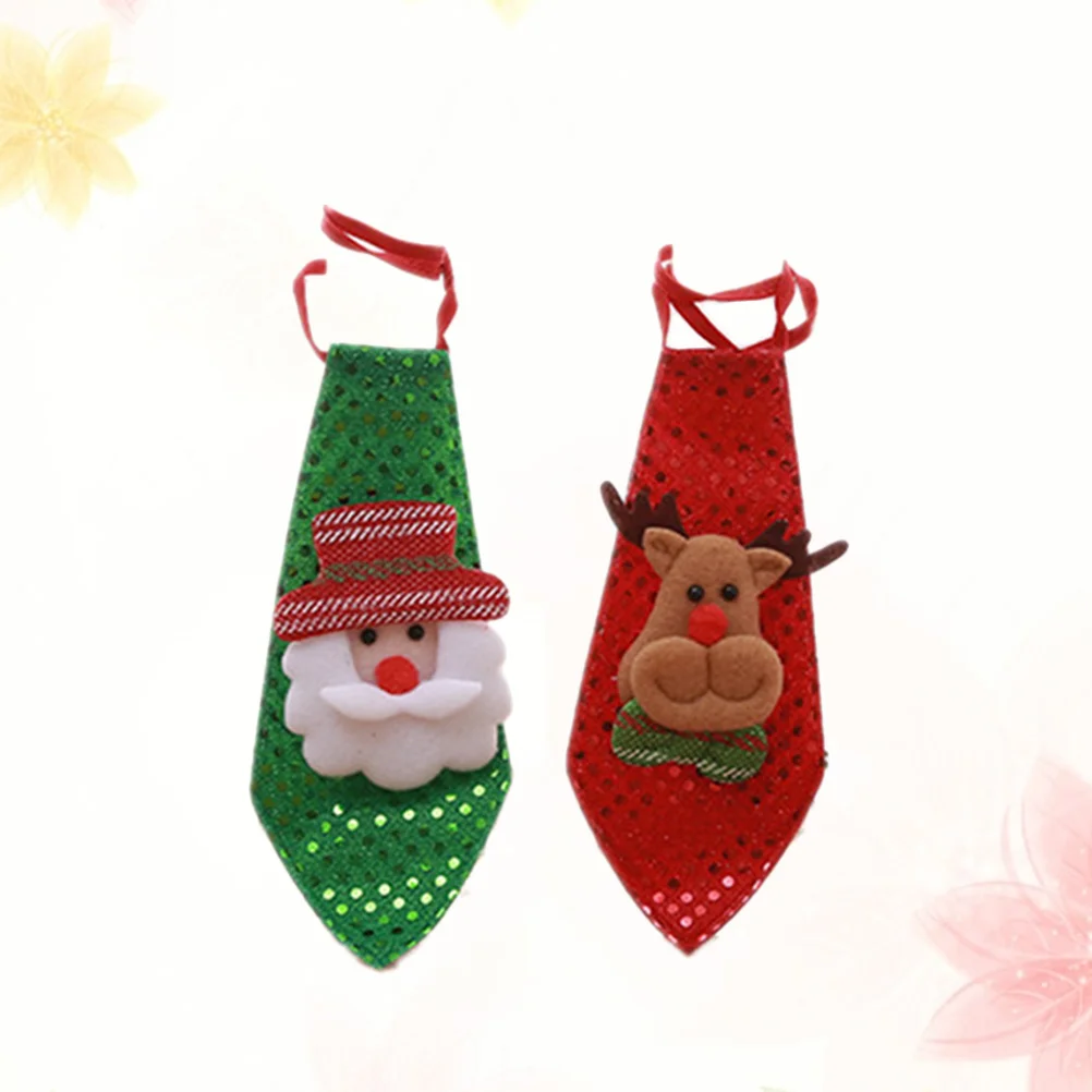 

2pcs Christmas Sequin Necktie Green Red Elk Pattern Sparkly Tie For Holiday Party Tree Decoration Kids Adults Wear