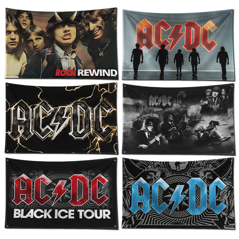 Bandera de banda de Rock AC/DC de 3x5 pies, cartel de impresión Digital de poliéster para pared de garaje, decoración de puerta exterior con ojales