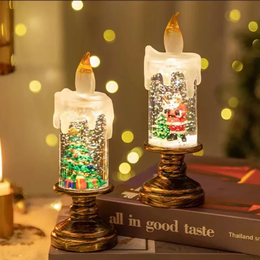 Christmas Candle Lights Fireplace Decorations Multifunctional Resin Lighting Snowflake Crystal Ball Light Party Christmas Gifts