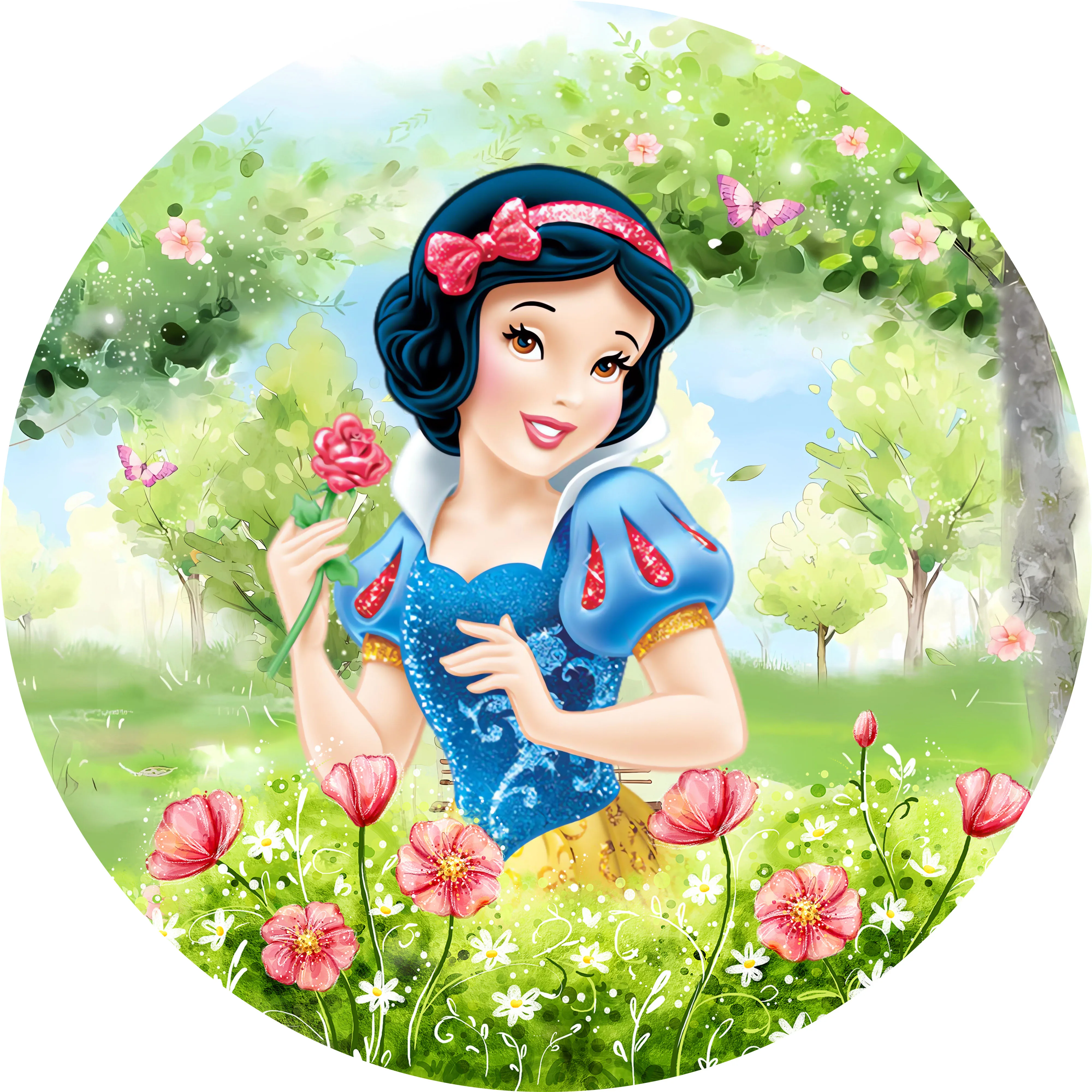

Snow White Round Backdrop Cover for Girls Baby Shower Spring Birthday Party Chiara Backgrounds Customized