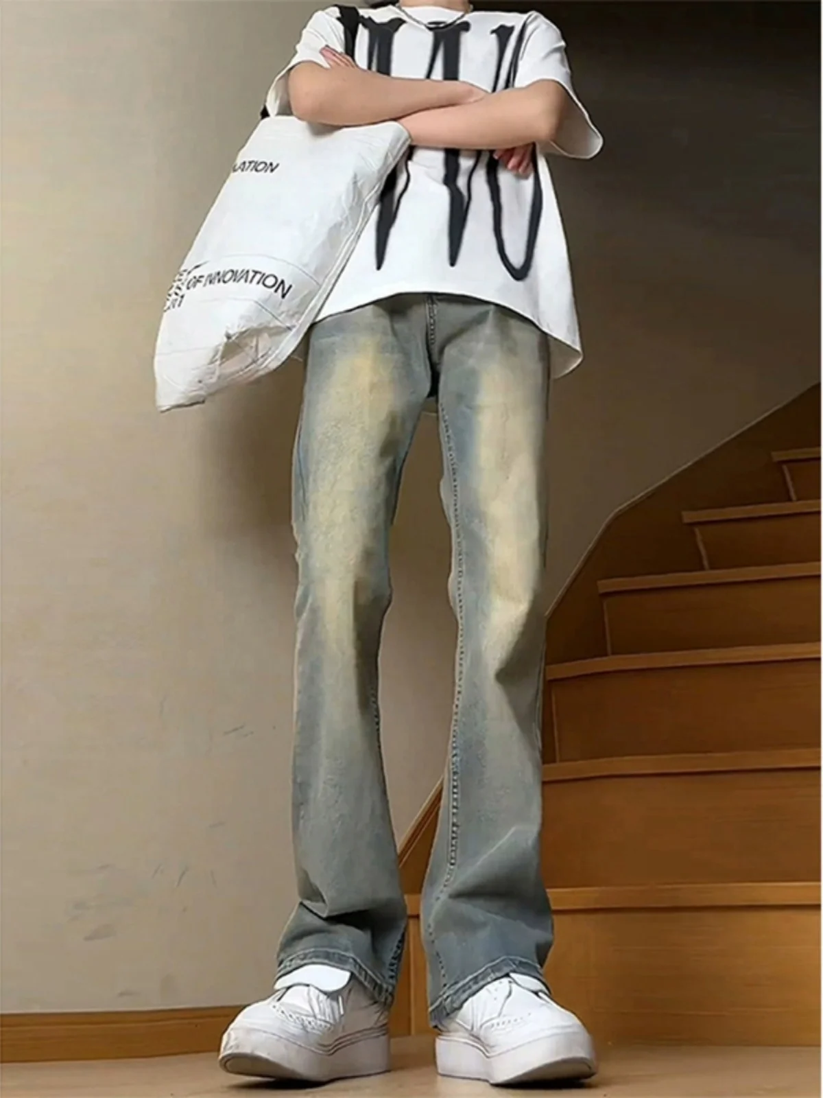 

Blue Straight Leg Thin Denim Jeans Men's Summer High Waist Vibe Pants Taller Micro Flared Narrow Version Loose Fit Jeans