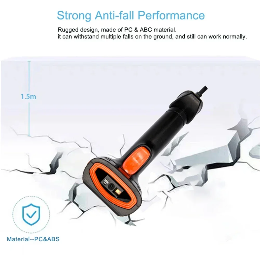 Handheld QR Code Scanner 1D 2D Wired Barcode Scanner or Wireless Bar code Scanner or Bluetooth Code Reader for PDF417 DataMatrix