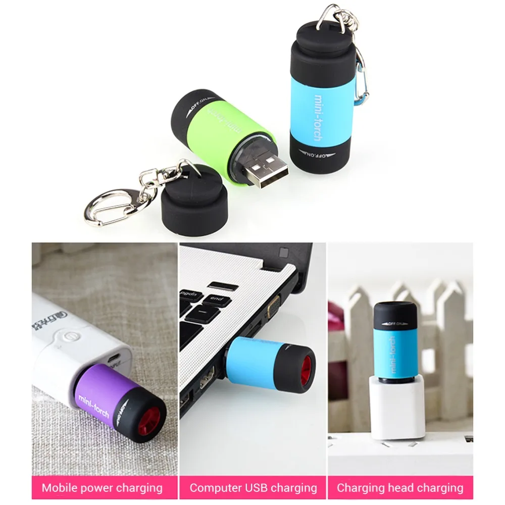 Durable ABS LED Flashlight Super Bright USB Rechargeable Mini Flashlight Water Resistant Multi Color Pocket Torch Home