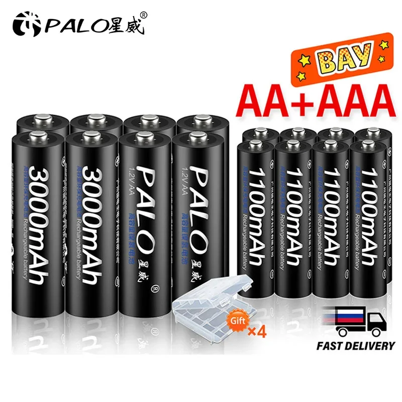 

PALO 100% Original 3000mAh 1.2V AA Batteries+1100mAh 1.2V AAA Batteries NI-MH AA AAA Rechargeable Battery for Camera Toy toy car