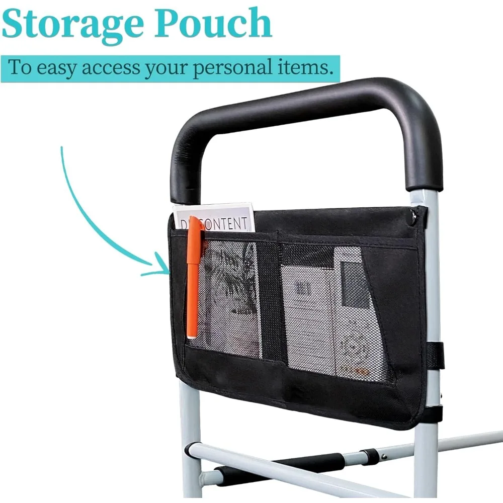 Rieles de cama ajustables para seguridad de personas mayores con bolsillo de almacenamiento, diapositivas debajo del colchón, gris