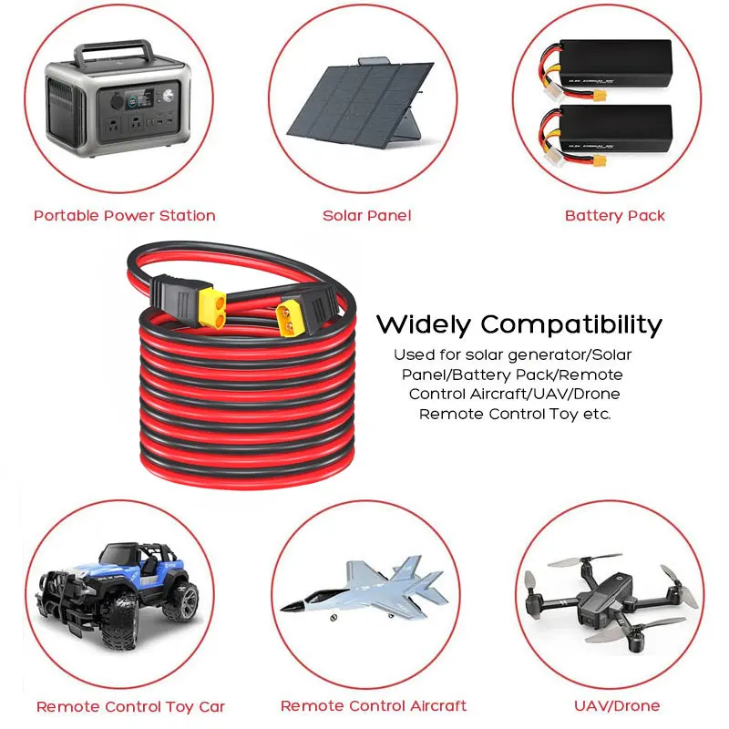 6m 3m 1.5m 12AWG XT60 Female to XT60 Male Cable for Anker SOLIX ALLPOWERS R600 Ecoflow River Delta Wave Etc. Solar Power Station image 5