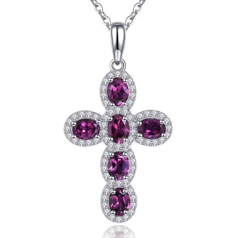 

Pure 1.2 Carats Solid Sterling Silver 925 Pendant Original Natural Rhodolite Garnet Cross Pendant Original Pendant Jewelry