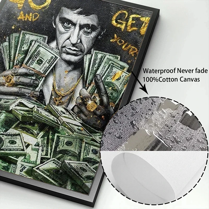 Scarface Tony Montana Series Motivational Quote Dollars/Money/Cash Canvas Painting Wall Pictures Bedroom Office Home Decoration