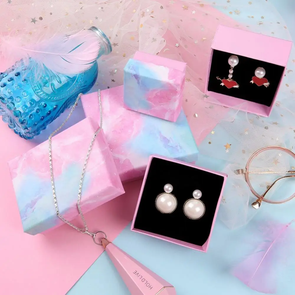 Marble Print Gift Jewelry Box Ring Earrings Sponge Storage Container Package Bag Birthday Gift Packing Box cardboard Paper Box