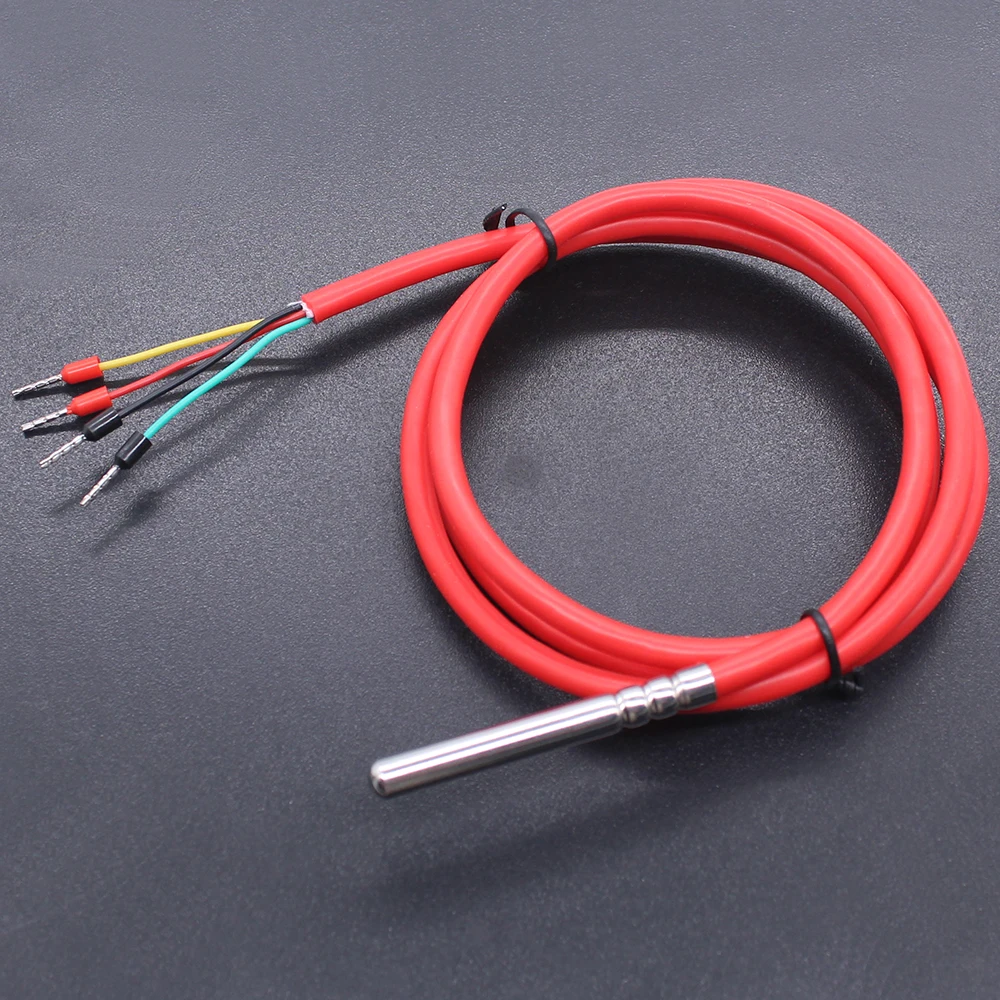 -60~200\'C high temperature 4 wire type PT100 thermal sensor 6*50mm probe A class thermal resistance with silicone cable