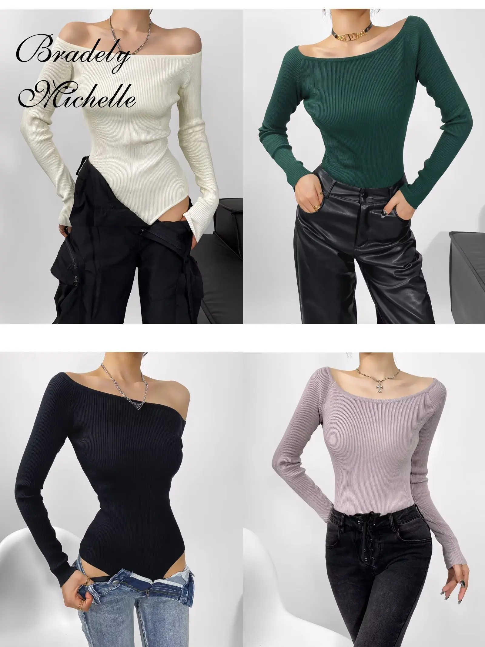 2023 New Spring Women's Sexy Clothing Long Sleeve Off-shoulder Knitted Pullover Bodysuit Jumpsuit Top