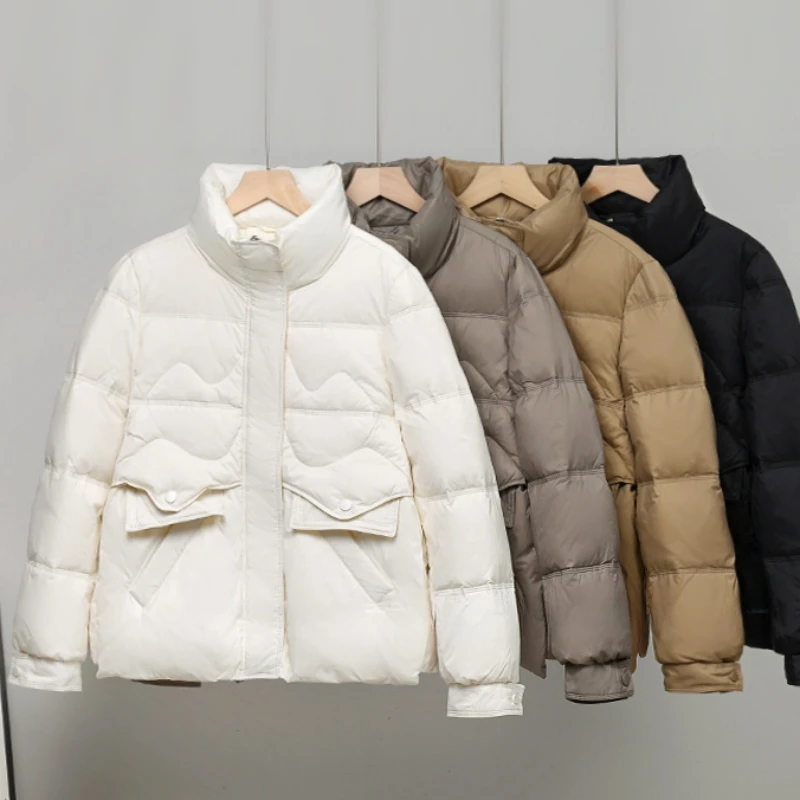 Kurze schlanke Daunen jacke Herbst Winter koreanischer Stil modischer Stehkragen verdickte warme Pendler jacke weiße Enten daunen