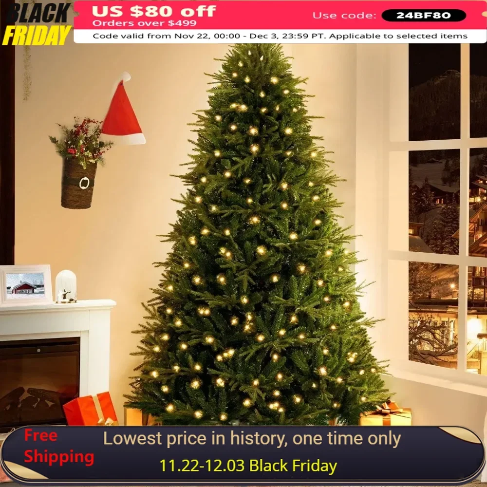 7.5ft Prelit Artificial Christmas Tree with Foot Pedal, 2755 Branch Tips, 58