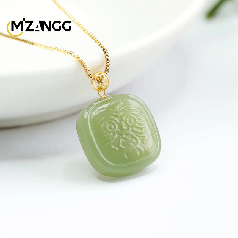 

18k Gold Inlaid Natural Hetian Jade Pendant Zakiram Xiangyun Necklace Hand-carved High Fashion Jewelry Mascots for Men and Women